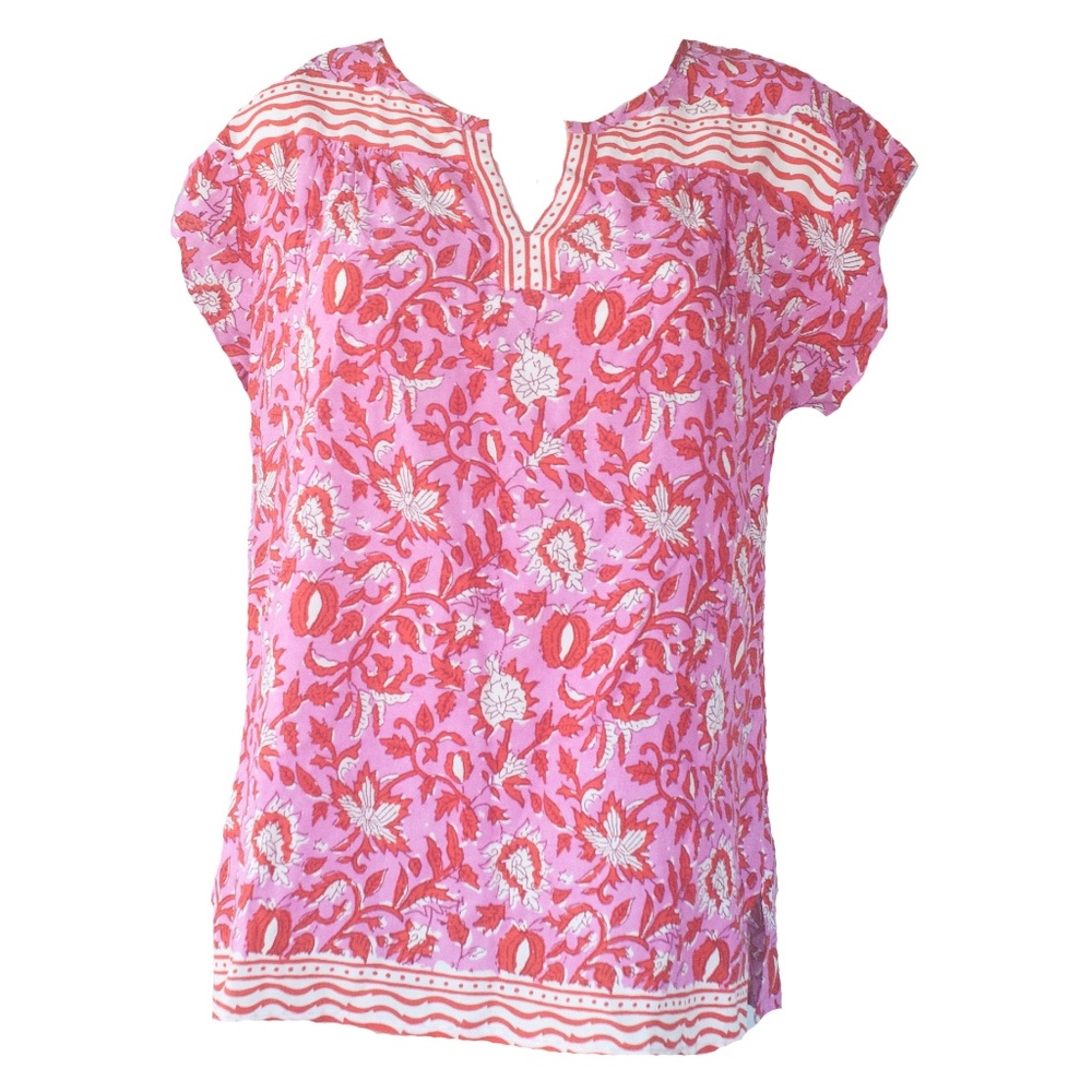 Hester & Orchard Pink & Red Floral Boho Blouse Shirt
